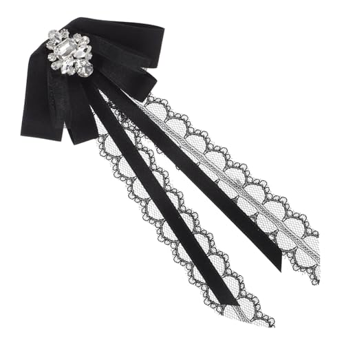 TENDYCOCO Krawatte Damen Hemd Accessoire Schleifen Brosche Mode Brosche Damen Modebrosche Damen Accessoire Schleife Brosche Große Fliege mit Schleife Fliege für Damen Strasssteine Black von TENDYCOCO