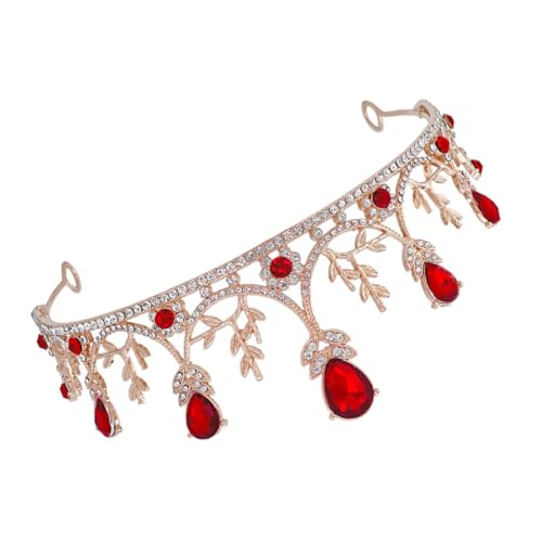 TENDYCOCO Krone Haarschmuck graceling dirndl elegant rhinestone haustuch headscarf Strass Diademe für Frauen Prinzessin Tiara Krone hochzeit braut dekore Brautkronen Tiaras Strasssteine rot von TENDYCOCO