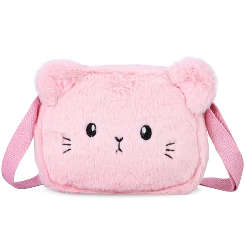 TENDYCOCO Plüsch Umhängetasche niedlich pelzigen Mädchen Handtasche Katze Cross Body Messenger Bag Kinder flauschige Handtasche Prinzessin Geschenk für Mädchen von TENDYCOCO