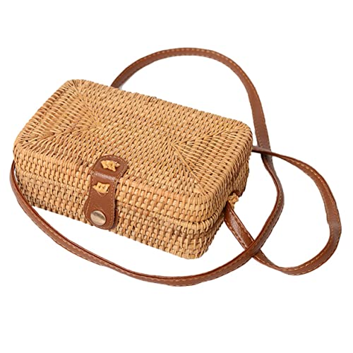 TENDYCOCO Rattan-Tasche Kleine Leder-Geldbörse Carteras Cruzadas Para Mujer Korb-Strandtasche Handtasche Mit Lederriemen Stroh-Strandtaschen Rattan-Tasche Mit Schultergurt von TENDYCOCO