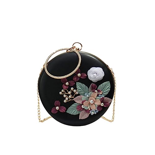 TENDYCOCO Runde Abendtasche Blumen Clutch Bag Kreis Griff Handtasche Perle Perlen Blume Geldbörse Umhängetasche für Frauen Damen von TENDYCOCO