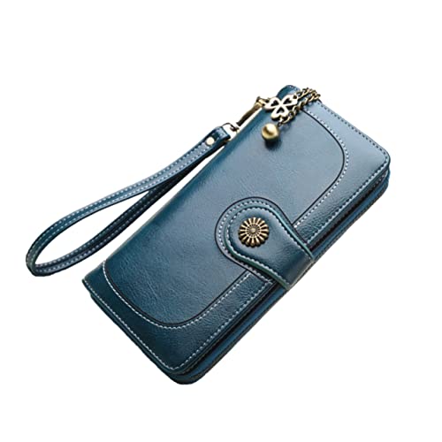 TENDYCOCO Trifold Geldbörse Damen Pu- Mit Reißverschluss Multi-kartenfächern Und Abnehmbarer Handschlaufe Langer Handy Geldbeutel Für Frauen Blau von TENDYCOCO