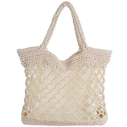 TENDYCOCO Umhängetasche Handtasche Baumwolle handgefertigt mit großem Fassungsvermögen(30CM, Beige) von TENDYCOCO