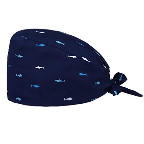 TENDYCOCO Unisex OP-Hut Baumwoll-Peeling-Kappe mit Verstellbarem Schweißband für Pferdeschwanzhai Bedruckte Medizinische Mütze für Krankenschwester von TENDYCOCO