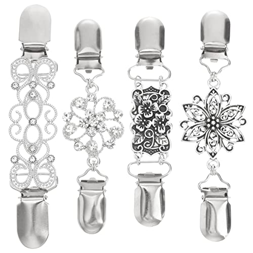 VALICLUD 4pcs Damen Vintage Sweater Clips - Pullover Kette Silber Farbe - Träger Strickjacke Clip für Kleid Kleidung Brosche für Frauen Mädchen Tragen, 4 Styles VALICLUD 4pcs Damen Vintage Sweater Clips - Pullover Kette Silber Farbe - Träger Strickjacke Clip für Kleid Kleidung Brosche für Frauen Mädchen Tragen, 4 Styles von TENDYCOCO