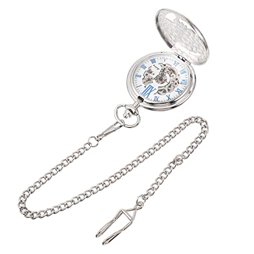 TENDYCOCO Kleidung Zubehör Retro Mechanische Taschenuhr Aufziehuhr Silber Römischen Ziffern-dauerhaft von TENDYCOCO