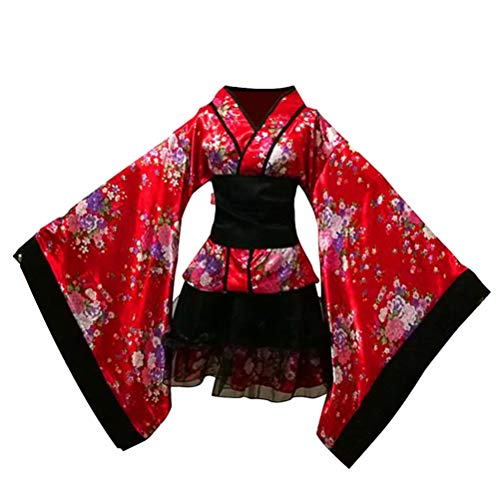 TENDYCOCO Womens Kimono japanische Yukata Sakura Muster Robe Cosplay Kostüm Outfit -XXXL (rot) von TENDYCOCO