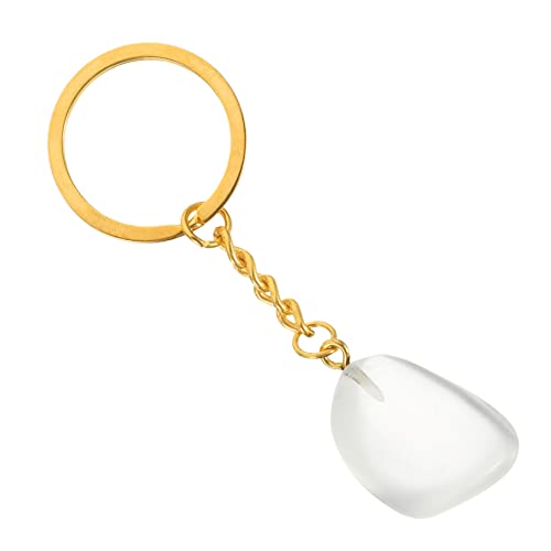 TENDYCOCO grober Schlüsselanhänger Schmucksteine gemuse Edelstein Schlüsselring Trommelsteinperlen Stein Schlüsselanhänger Handtaschenanhänger einzigartiger Schlüsselanhänger Kristall Weiß von TENDYCOCO