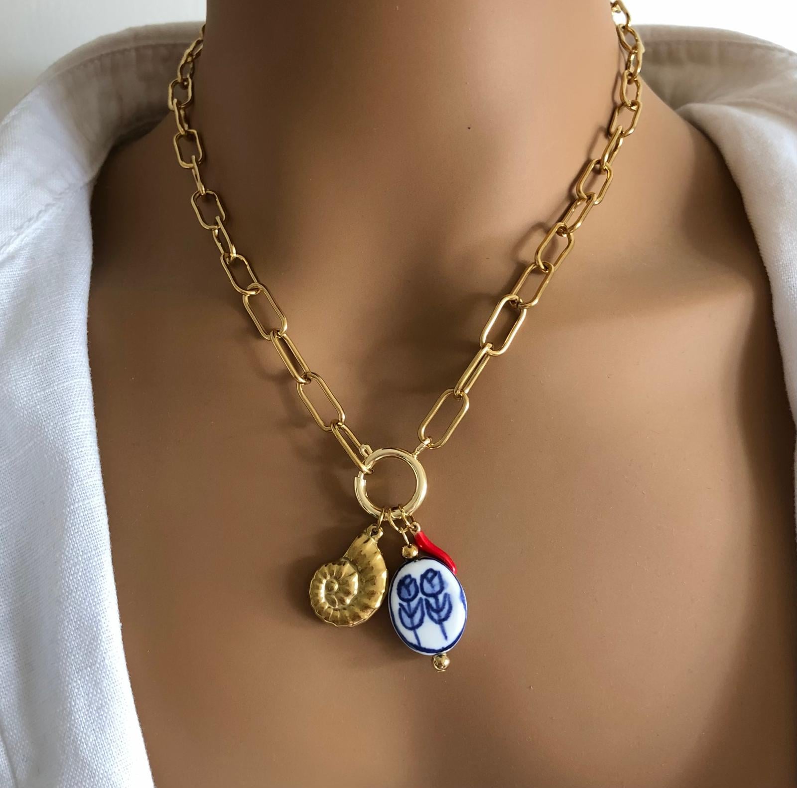 Gold Gliederkette Mit Carms in Gold, Rot, Weiß Und Blau, Goldene Büroklammerkette, Geschenk Für Sie Ihn, Kette Modernes Layering Gold Gliederkette Mit Carms in Gold, Rot, Weiß Und Blau, Goldene Büroklammerkette, Geschenk Für Sie Ihn, Kette Modernes Layering von TENKIKS