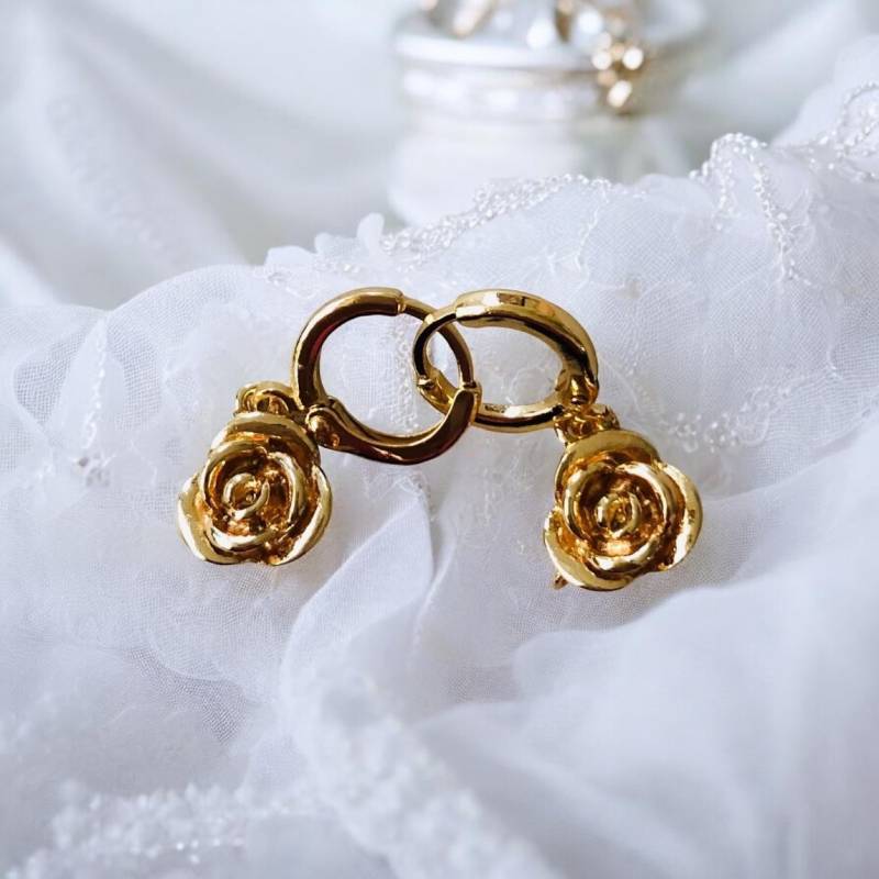 Neu 14K Gold Rose Mit Mini-Creolen Huggies Hoop Ohrringen, Tenkiks von TENKIKS