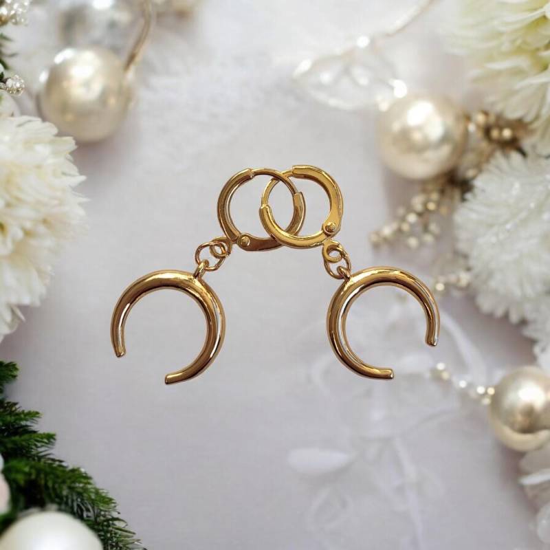 Goldene Ohrringe Mit Halbmond An Mini-Creolen Huggies Hoop Ohrringen, Geschenk Für Frauen von TENKIKS