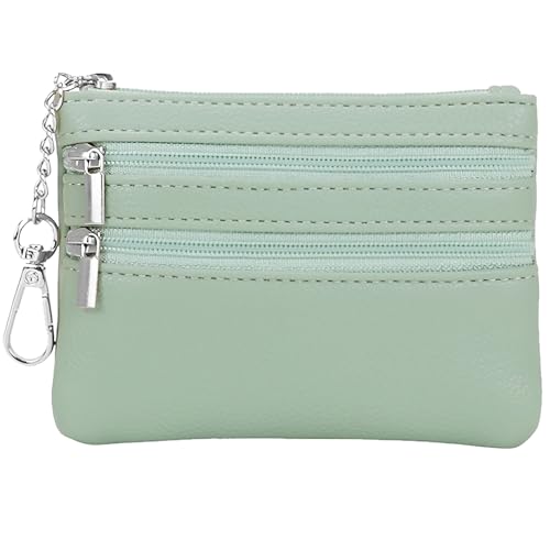 TENOC Kleine Geldbörse aus PU-Leder, Münzfach, Kartenhalter, Schlüsselanhänger, Geldbörse für Damen und Herren, mit Reißverschluss, Grün , Einfarbig von TENOC