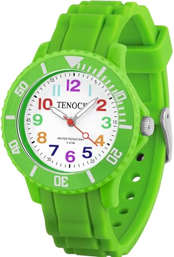 TENOCK Kinderuhr Mädchen Junge 30M/3ATM wasserdichte Analog Armbanduhr Kinder für Alter 3-10 Geschenke für die Schulanfangssaison Weihnachten Geburtstage Grün von TENOCK