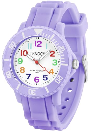 TENOCK Kinderuhr Mädchen Junge 30M/3ATM wasserdichte Analog Armbanduhr Kinder für Alter 3-10 Geschenke für die Schulanfangssaison Weihnachten Geburtstage Violett von TENOCK