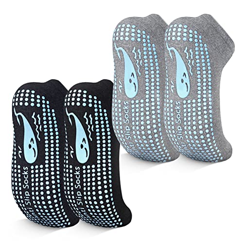 TENQUAN Yoga Socken, 2 Paar Stoppersocken für Damen und Herren, Rutschfeste Griffsocken für Yoga, Pilates, Krankenhaus, Barre oder Heimsport und Bewegung (2 Paar Schwarz Grau, Unisex 35-38) von TENQUAN