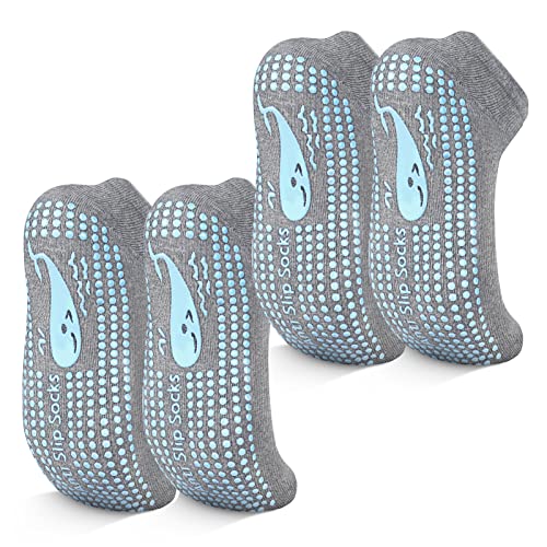 TENQUAN Yoga Socken, 2 Paar Stoppersocken für Damen und Herren, Rutschfeste Griffsocken für Yoga, Pilates, Krankenhaus, Barre oder Heimsport und Bewegung (2 Paar Grau, Unisex 39-42) von TENQUAN