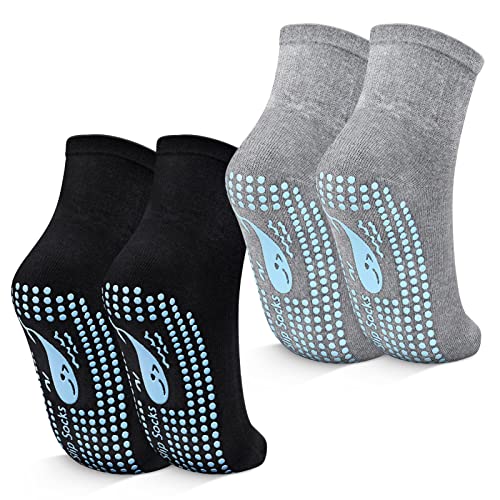 TENQUAN Yoga Socken, 2 Paar Stoppersocken für Damen und Herren, Rutschfeste Griffsocken für Yoga, Pilates, Krankenhaus, Barre oder Heimsport und Bewegung (2 Paar Schwarz Grau, Unisex 43-46) von TENQUAN