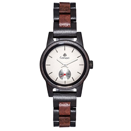 TENSE 'Hampton Leadwood' Damen Holzuhr Leadwood Ø 35 mm Armbanduhr aus Holz analog Quarz M4700DR-W von TENSE