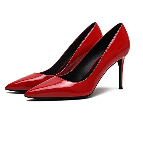 Sexy Spitze High Heels Für Damen - 3,14 Zoll / 8 cm Lack-High Heels, Hochzeitsschuhe, Schöne Abend-Stilettos,Rot,41 EU von TENT