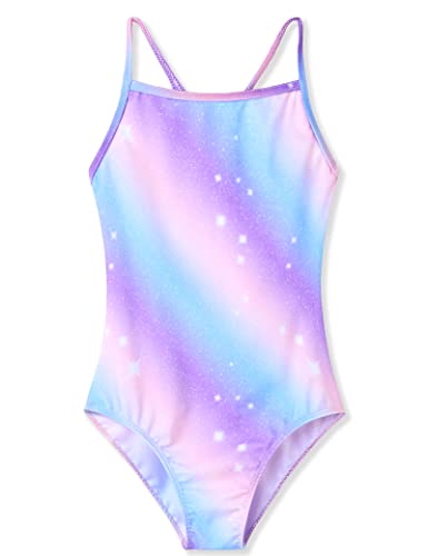 TENVDA Einteiliger Badeanzug für Mädchen, Sport, Neckholder, Bademode, Strand-Badeanzug, Streifen-Glitzer, 10-12 Jahre von TENVDA