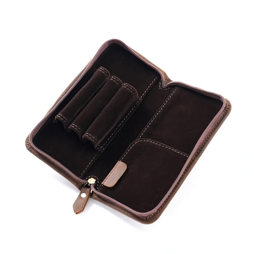 Füllfederhalter-Etui aus Leder, große Kapazität, Schreibwaren-Tasche, Bleistiftbeutel, 3 geteilte Fächer, Stiftehalter für Studenten, Kaffeebraun, 17x8cm/6.69x3.15in von TENYELE