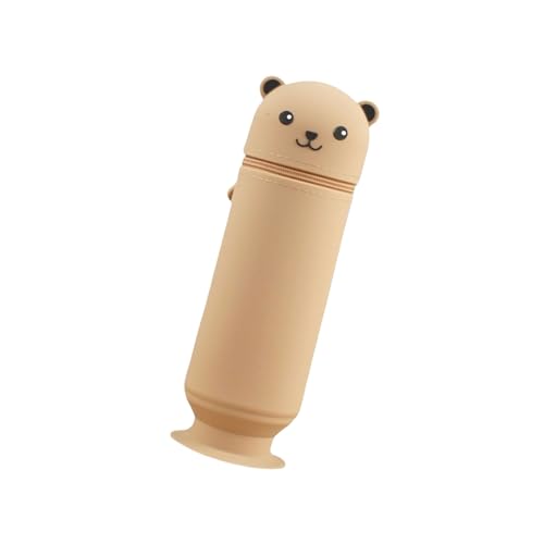 Lovely Animal Pencil Case Soft Silicone Pen Holder Telescopic Pen Case Cartoon Bear Pencil Holder Box Large Capacity with Suction Cup, braun von TENYELE