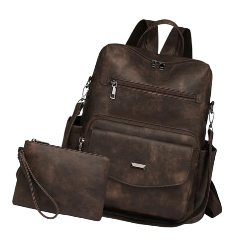 TENYELE 2pieces Pu Leder Rucksäcke Geldbörsen Für Frauen Damen Umhängetasche Modearbeit Travel Handtaschen Mit Geldbörsen PU Leder Rucksäcke Umhängetasche Handtasche Handtasche von TENYELE