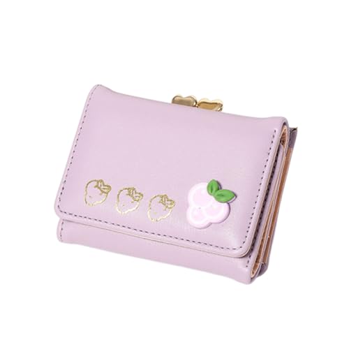 TENYELE Damen Geldbörse Mode Erdbeere Geldbörsen Kartenhalter Cartoon Kleine Leder Tasche Geldbörse für Frauen Mädchen Damen, violett, 10.5x3x8.5cm von TENYELE