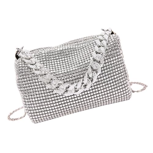 TENYELE Damen Stilvolle Strass Handtasche Kleine Abendtasche Schultertaschen Für Hochzeit Party Und Besondere Anlässe Stilvolle Banketttasche, silber, One Size von TENYELE