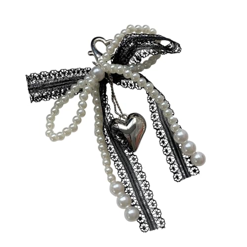 TENYELE Elegante Spitzenbögen Schlüsselböde Mit Kunstperlen Detail Für Frauen Mädchen Modische Tasche Accessoire Geschenklegierung Schlüsselrolle Spitzenanhänger Accessoire von TENYELE