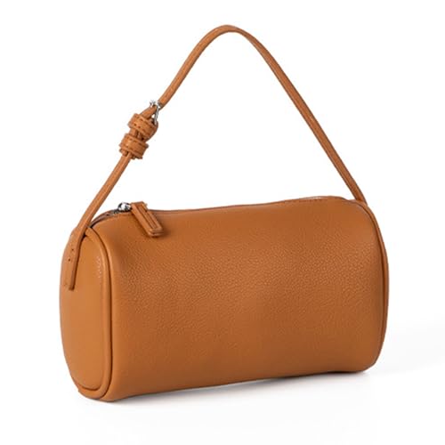TENYELE Kompakte runde Handtasche aus PU-Leder mit verstellbarem Riemen und geräumigem Fach für kleine Gegenstände, runde Umhängetasche, braun, One Size von TENYELE