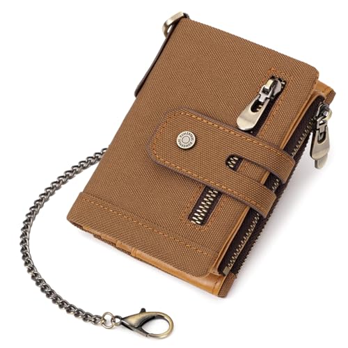 TENYELE Wasserfestes Herren Oxford Brieftasche Mit Sicherheit Metallkette Und Einfacher Zugang Reißverschluss Münztasche Multi Karten Slots Geldbörse Wallet Wallet von TENYELE