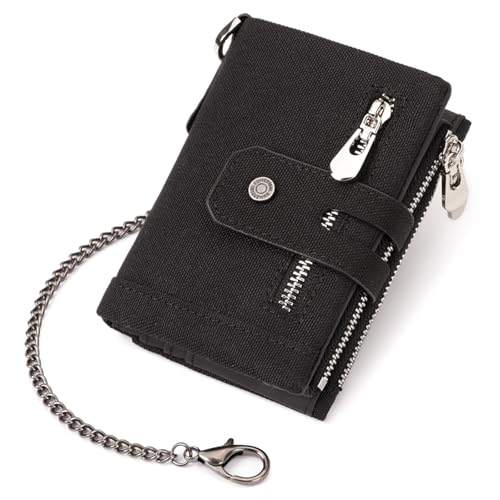 TENYELE Wasserfestes Herren Oxford Brieftasche Mit Sicherheit Metallkette Und Einfacher Zugang Reißverschluss Münztasche Multi Karten Slots Geldbörse Wallet Wallet von TENYELE