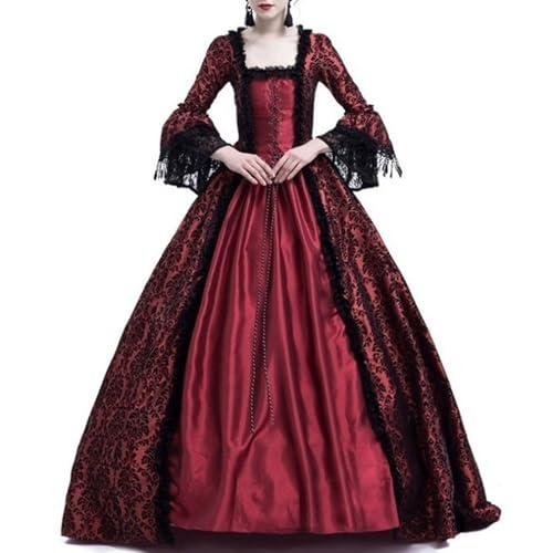 TENZHVXI Damen Gothic Kleider Mittelalterliche Königinnenkleider Ausgestellte ärmel Spitzenkleider Vintage Maskerade Kleider Für Frauen von TENZHVXI