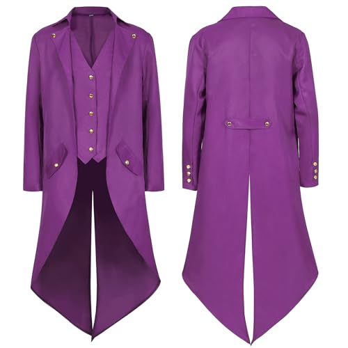 TENZHVXI Herren Frack Jacke Viktorianisch Renaissance Steampunk Kostüm Mittelalterlicher Piratenmantel Halloween Kostüm Für Männer von TENZHVXI