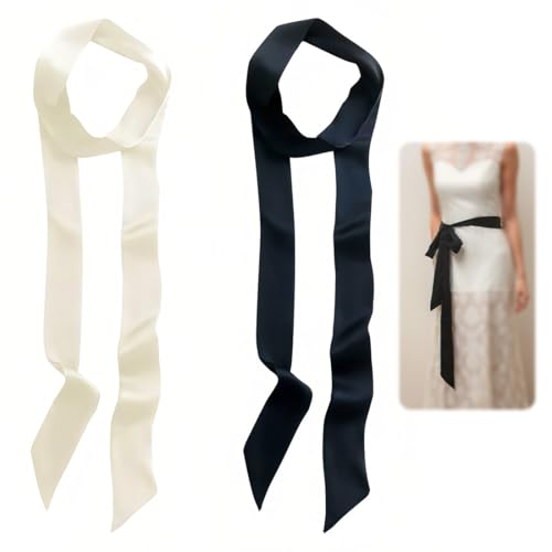 TEOZBLU 2 Stück Damen Satin Gürtel Band Imitated Silk Lange Schal Kleid Bund Hut Zubehör von TEOZBLU