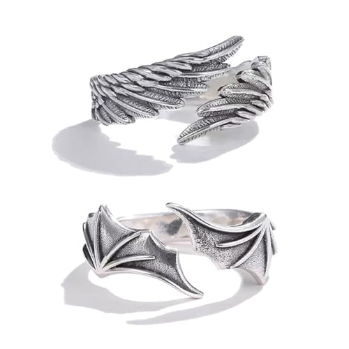 TEOZBLU 2 Stück Offener Ring mit fliegenden Engelsflügeln für Frauen Schutzenge, Hip Hop Punk Partyschmuck von TEOZBLU