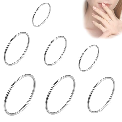 TEOZBLU 7 Stück Ringe Silber Einfaches Twist Ringe Frauen, gefüllt überzogene stapelbare dünne Daumen Ring, Fingerring Hypoallergene von TEOZBLU