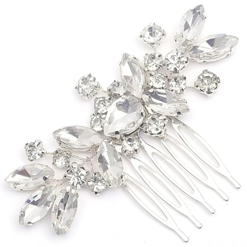 TEOZBLU Braut Hochzeit Haarkamm Kristall Haarschmuck, Blume Braut Kopfschmuck Perlen Haarklammern Haarschmuck für Frauen und Mädchen von TEOZBLU