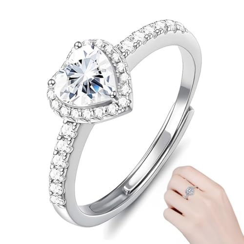 TEOZBLU Herz Ring Mit Damen, Ringe Frauen, Ring GläNzend Poliert Mit Herz, Mode Elegante Ring Diamant Intarsien Silber Ring FüR Frauen MäDchen Schmuck Geschenk von TEOZBLU