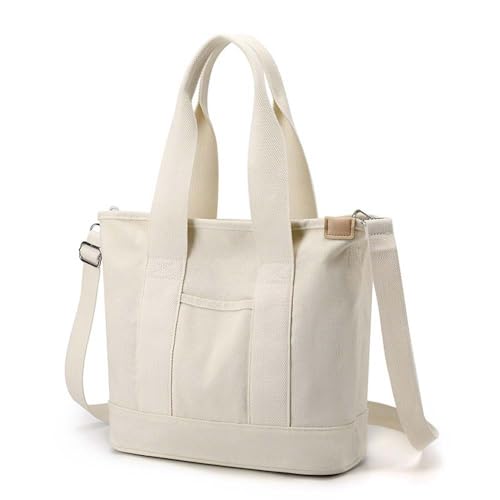 TEPPOIC Damen Handtasche aus Segeltuch, Multi-Pockets Satchel Hobo Tasche Multifunktion Crossbody Schultertaschen (Beige,32x15x29cm) von TEPPOIC