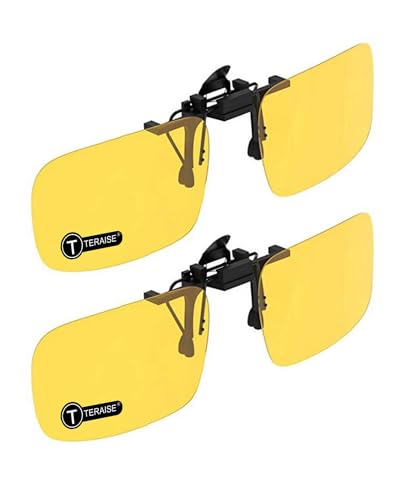 TERAISE 2-Pack Nachtsichtclip für polarisierte Sonnenbrillen Herren/Damen UV400 Klappbarer Ideal für Autofahrer und Outdoor/Angeln(2Yellow) von TERAISE