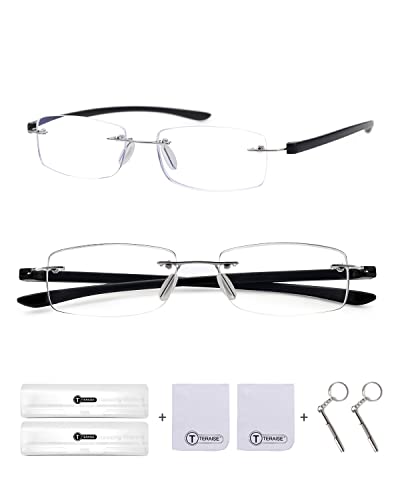 TERAISE 2er pack lesebrille rahmenlos herren damen, lesebrille blaulichtfilter ultraleichte,unkaputtbar rahmenlose lesehilfe,computer lesebrille männer (2.0X) von TERAISE