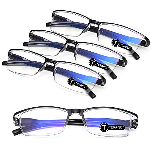 TERAISE 4-Stücke Lesebrille Herren,Anti Blaue Lesebrille Leichte, Mode Komfortable Lesebrillen Damen/Lesehilfe, Robuste Computer-Lesebrille mit Blaulichtfilter,Inklusive Federscharnier(1.0X) von TERAISE