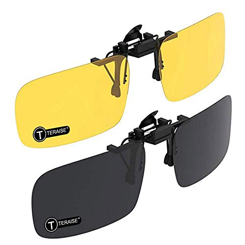 TERAISE Clip auf Sonnenbrille, 2er Pack/Tag + Nachtsicht Männer/Frauen UV400 Flip-Up polarisierte Sonnenbrille, Bequeme und sichere Pa von TERAISE