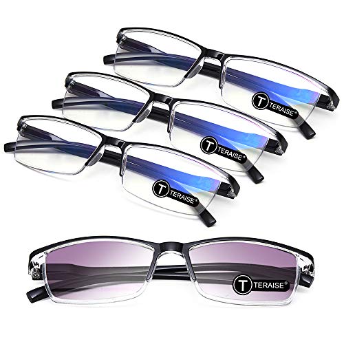 TERAISE Lesebrille 4er-Pack Blaulicht blockierende Lesergläser für Männer und Frauen Ultraleichte Computerbrillen Verhindern Sie Augenermüdung Inklusive 1er Pack Anti-UV(2.25X), 3schwarz+1sonne von TERAISE