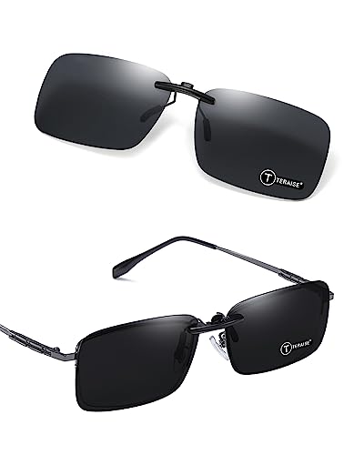 TERAISE Polarisierte Clip auf Sonnenbrille für Männer/Frauen über Korrektionsbrille, Sonnenbrille Clip auf für Outdoor/Fahren, HD Anti-Glare UV400(Grau) von TERAISE
