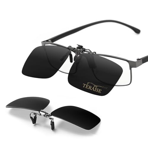 TERAISE Polarisierte Sonnenbrille Clip über Brillen Blendschutz UV400 clip on sonnenbrille für Männer Frauen Fahren (Black-upgrade Flip) von TERAISE