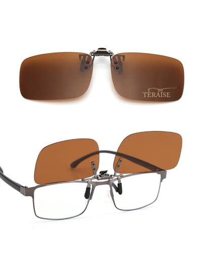 TERAISE Polarisierte Sonnenbrille Clip über Brillen Blendschutz UV400 clip on sonnenbrille für Männer Frauen Fahren (Brown-upgrade Flip) von TERAISE