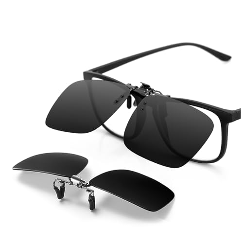 TERAISE Polarisierte Sonnenbrille Clip über Brillen Blendschutz UV400 clip on sonnenbrille für Männer Frauen Fahren (Schwarz-upgrade Flip) von TERAISE